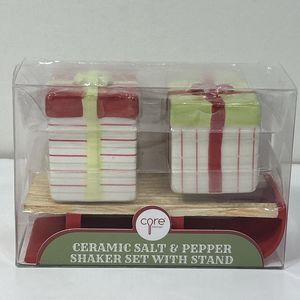 Core Kitchen Ceramic Salt & Pepper Shaker Set Gifts Presents Christmas Stripes